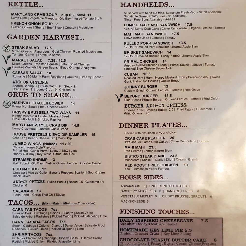 Evolution Craft Brewing Co. & Public House - Menu - New American Near Me - Salisbury, Maryland
