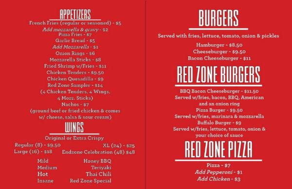Menu photo 2 Red Zone Bar & Grill West Babylon, NY Menu photo 2 Red Zone Bar & Grill West Babylon, NY