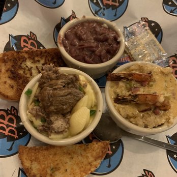 BB's Tex-Orleans - Rue trio with max and cheese, red beans and rice, and shrimp and grits. 10/10 would get any of these things again - Cajun/Creole Near Me - Houston, Texas