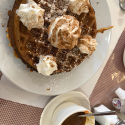 Apple Bin Grill & Bakery - Pumpkin waffle with homemade pumpkin spice syrup