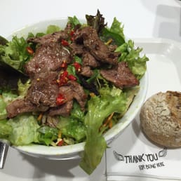Malaysian beef salad (without salad dressing). I added the garnish of red chilis myself. For only CHF1, they added a bit of avocado.