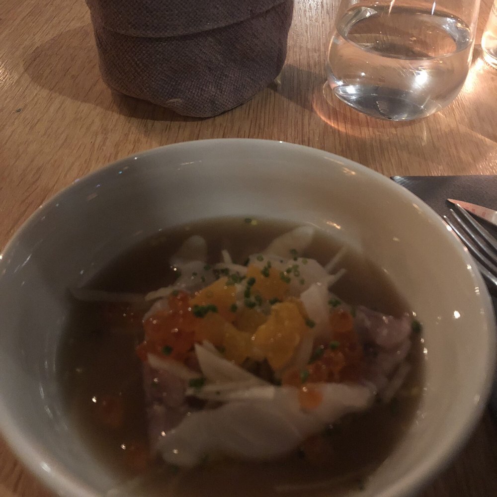La Bulle - Fish in a rich ginger soup with salmon roe - French Near Me - Paris, 75 La Bulle - Fish in a rich ginger soup with salmon roe - French Near Me - Paris, 75