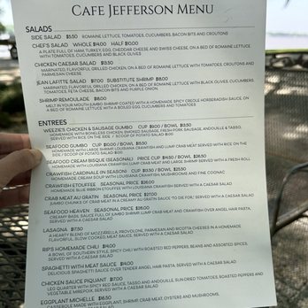 Cafe Jefferson - menu as of 3.23.2024 - Cajun/Creole Near Me - New Iberia, Louisiana