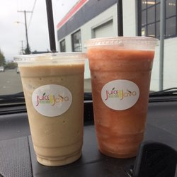 20 oz white chocolate frappe and 24 oz tropical strawberry smoothie.