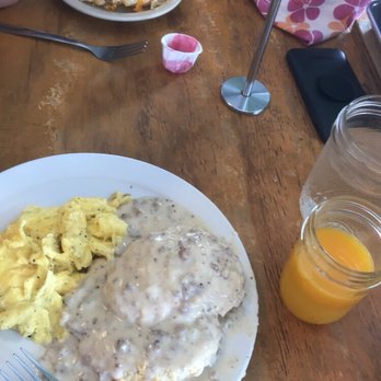 The Root Cafe - Biscuits & gravy, sausage, egg & cheese biscuit & fresh OJ - Cafes Near Me - Little Rock, Arkansas