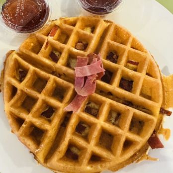 Biscuits & Jams - Three Little Pig Waffle w/ Turkey bacon - Breakfast & Brunch Near Me - Bartlett, Tennessee Biscuits & Jams - Three Little Pig Waffle w/ Turkey bacon - Breakfast & Brunch Near Me - Bartlett, Tennessee