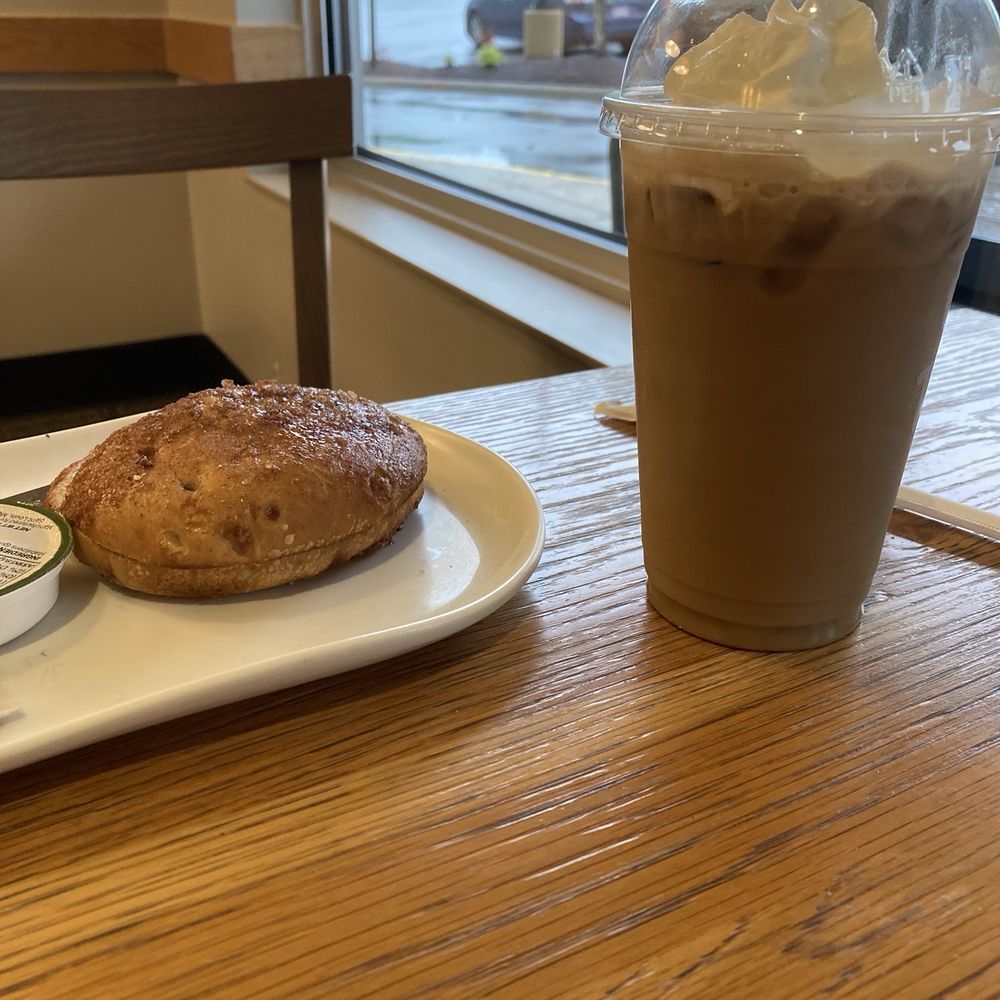 Panera Bread - Cinnamon Crunch Bagel w/ Iced Caffe Latte - Sandwiches Near Me - Fairfax, Virginia Panera Bread - Cinnamon Crunch Bagel w/ Iced Caffe Latte - Sandwiches Near Me - Fairfax, Virginia