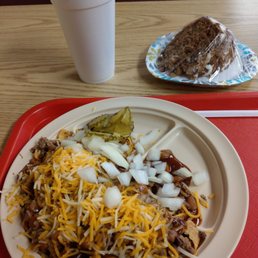 Frito Pie with drink and Hummingbird Cake.