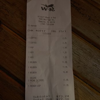 Airport Wheat & Rye - Charged for water - New American Near Me - Romulus, Michigan