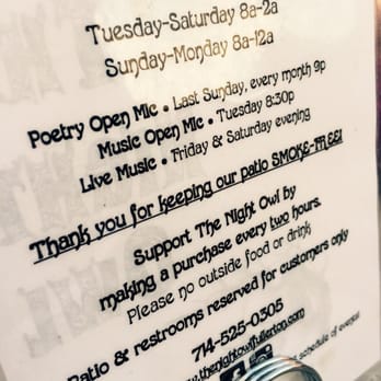 The Night Owl - Business Hours/Schedule - Coffee & Tea Near Me - Fullerton, California