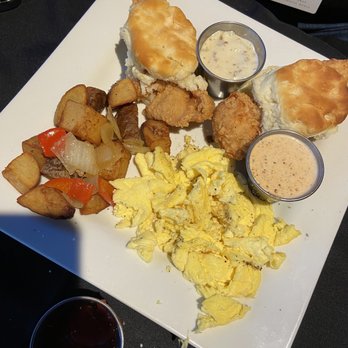 Midtown Cafe - Nashville Chicken Biscuits w/ breakfast potatoes & scrambled eggs - Breakfast & Brunch Near Me - Nashville, Tennessee Midtown Cafe - Nashville Chicken Biscuits w/ breakfast potatoes & scrambled eggs - Breakfast & Brunch Near Me - Nashville, Tennessee