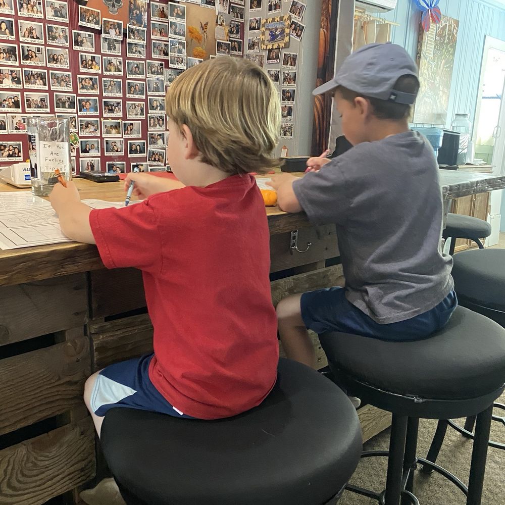 Gossamer Cellars - Our boys at the bar coloring - Wineries Near Me - Murphys, California