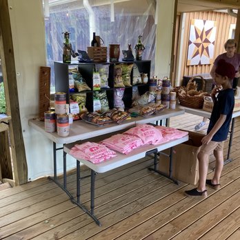 Divine Llama Vineyard - a woman standing in front of a table of food - Wineries Near Me - East Bend, North Carolina Divine Llama Vineyard - a woman standing in front of a table of food - Wineries Near Me - East Bend, North Carolina