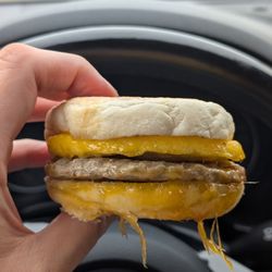 Starbucks - Sausage and egg sandwich. Cheesy!