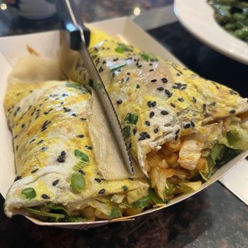 Auntie Qiu Kitchen - Pancake +Double Egg Cheese Buldak Ramen - Shanghainese Near Me - Arcadia, California