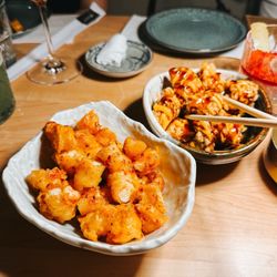 billy after dark - Left - popcorn shrimp Right - JFC 2.0 Chicken Bites