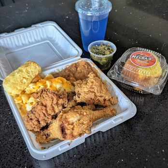 Melba's Soulfood Kitchen - The $10 deal - 5 pieces of chicken, 2 sides, & cornbread. Got a Kool Aid & lemon cake - Food Delivery Services Near Me - San Bernardino, California Melba's Soulfood Kitchen - The $10 deal - 5 pieces of chicken, 2 sides, & cornbread. Got a Kool Aid & lemon cake - Food Delivery Services Near Me - San Bernardino, California