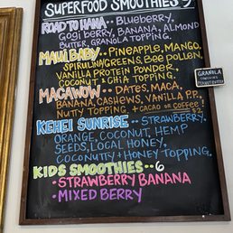 Smoothie menu