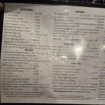 Boston Sail Loft - Regular menu left half - Bars Near Me - Boston, Massachusetts