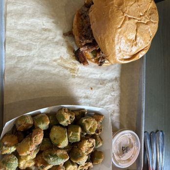 Smōk - Chopped brisket sandwich and fried okra - Barbeque Near Me - Fort Collins, Colorado Smōk - Chopped brisket sandwich and fried okra - Barbeque Near Me - Fort Collins, Colorado