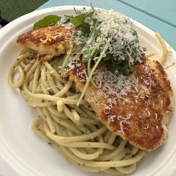 Big Top Brewing - Chicken with pesto noodles - Breweries Near Me - Sarasota, Florida