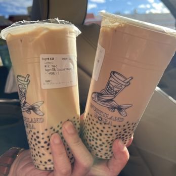 Wushiland Boba - Milk Tea & Roasted Oolong Milk Tea, both with pearls (baby boba) - Coffee & Tea Near Me - San Diego, California Wushiland Boba - Milk Tea & Roasted Oolong Milk Tea, both with pearls (baby boba) - Coffee & Tea Near Me - San Diego, California