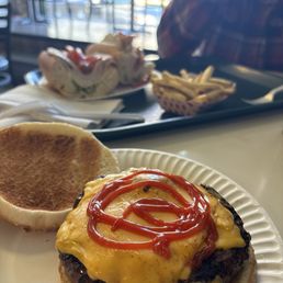 Medium rare burger and turkey hoagie.