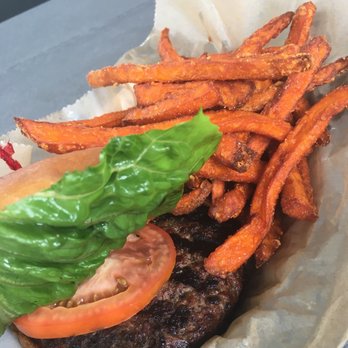Osterville Fish Market - Burger with sweet potato fries. The best! - Seafood Markets Near Me - Osterville, Massachusetts