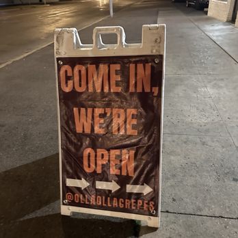 Olla Olla - a sign that says come in, we're open - Desserts Near Me - Phoenix, Arizona