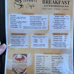 Johnnys Cafe - Breakfast menu
