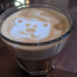 Good morning! Cortado with lovely coffee art.