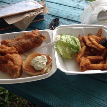Flo's Clam Shack - Fish sandwich! Much too big for the nice roll, so there's leftovers for later! - Seafood Near Me - Middletown, Rhode Island