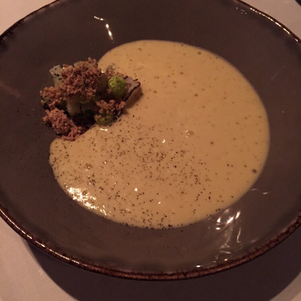 Restaurant Eik - Potato, atlantic cod soup. The soup was so soft it almost dissolved like bubbles. Cod fell off like butter. - Scandinavian Near Me - Oslo, 03 Restaurant Eik - Potato, atlantic cod soup. The soup was so soft it almost dissolved like bubbles. Cod fell off like butter. - Scandinavian Near Me - Oslo, 03