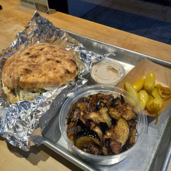 Mr. Shawarma - Beef & Lamb Pita, roasted eggplant and side of pepper's - Middle Eastern Near Me - Norfolk, Virginia Mr. Shawarma - Beef & Lamb Pita, roasted eggplant and side of pepper's - Middle Eastern Near Me - Norfolk, Virginia