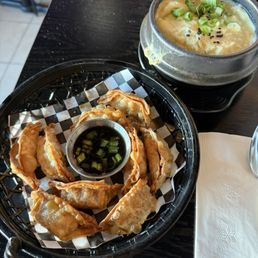 Kimchi potstickers and steamed egg Kimchi potstickers and steamed egg