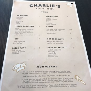 Charlie's Dessert House - Drinks menu - Desserts Near Me - Launceston, TAS