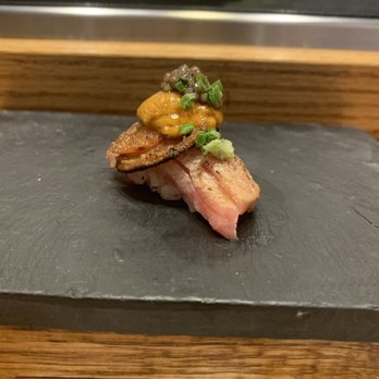 Sushi Lin Brooklyn - Torched otoro with torched tomato, uni and Russian caviar - Sushi Bars Near Me - Brooklyn, New York Sushi Lin Brooklyn - Torched otoro with torched tomato, uni and Russian caviar - Sushi Bars Near Me - Brooklyn, New York