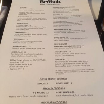 Avenue Kitchen & Bar - Their menu for Night Brunch - New American Near Me - Baltimore, Maryland Avenue Kitchen & Bar - Their menu for Night Brunch - New American Near Me - Baltimore, Maryland