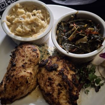 Noir Kitchen & Cocktails - Stuffed Chicken Breast w/cream cheese and spinach, collards greens,  and mashed potatoes w/parmesan  and garlic - Soul Food Near Me - Nashville, Tennessee
