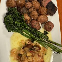 Surf & Turf Peppercorn Steak with crab crusted rock fish