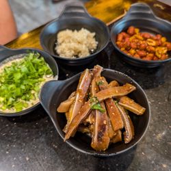 PiChaiYuan Hot Pot - Pork ears, sesame/scallion sauce, pure garlic, and roasted peanuts