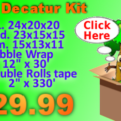 The Decatur Moving Kit includes 28 boxes, bubble wrap, and 2 double size rolls of tape for $29.99