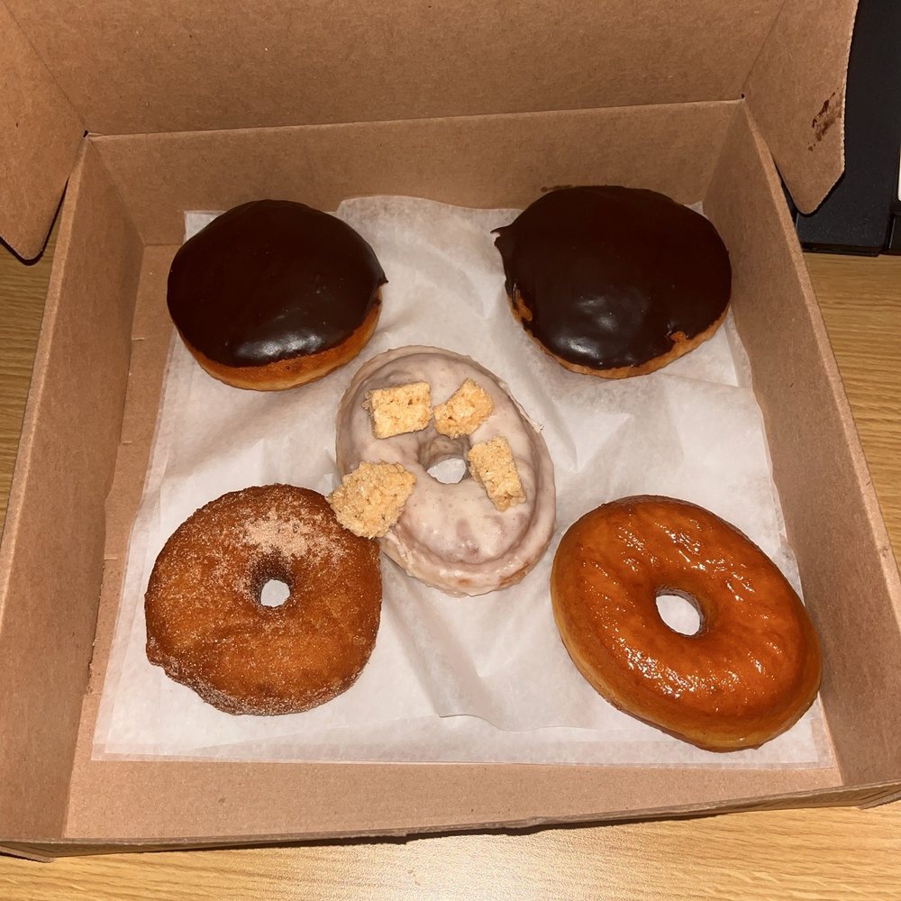 Union Square Donuts - 2 Boston Cream Pie, Rice Crispy Treats, bourbon maple galzed and a cinnamon sugar - Donuts Near Me - Boston, Massachusetts Union Square Donuts - 2 Boston Cream Pie, Rice Crispy Treats, bourbon maple galzed and a cinnamon sugar - Donuts Near Me - Boston, Massachusetts