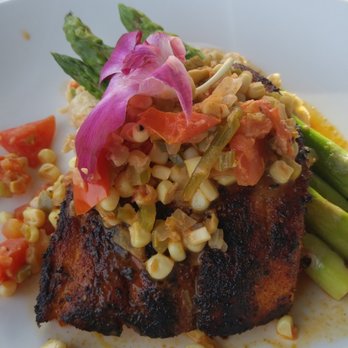 Beach Walk Cafe - Red fish special, with crawfish risotto, asparagus and corn succotash. - Seafood Near Me - Destin, Florida Beach Walk Cafe - Red fish special, with crawfish risotto, asparagus and corn succotash. - Seafood Near Me - Destin, Florida