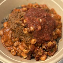 Tocabe An American Indian Eatery - Bison stew, beans, corn and mild salsa over wild rice.