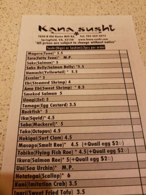 Menu photo 5 Kana Sushi Springfield, VA