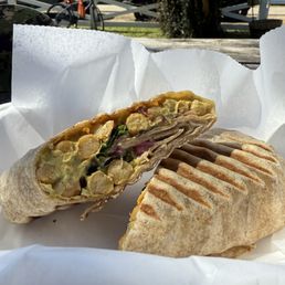 Curry chickpea wrap. Amazing! I encourage non-vegans to give it a try! It's delicious and light.