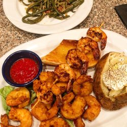 Southland Steakhouse - Shrimp Two Ways (Fried & Blackened) , Baked Potato, Green Beans (top tier)  FMOI @dameeatsthis