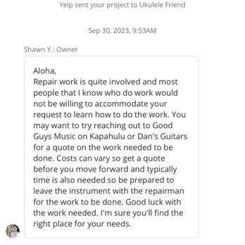 Ukulele Friend - Photo of him responding to me questions - Musical Instruments & Teachers Near Me