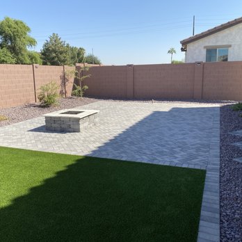 Always Green Turf - Pavers and fire pit, gas run under the pavers to a fire pit and grill area. - Artificial Turf Near Me - Mesa, Arizona